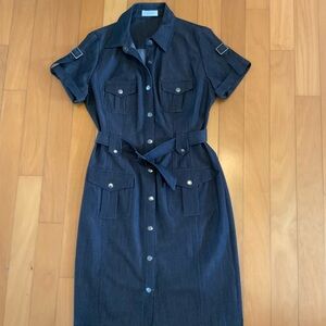 Calvin Klein Black Button-Front Midi Shirt Dress with Belt